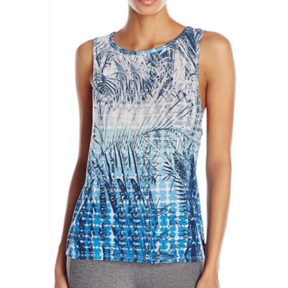 PINK LOTUS blue palm ombre print soft hi lo muscle tank NWT - Picture 1 of 4